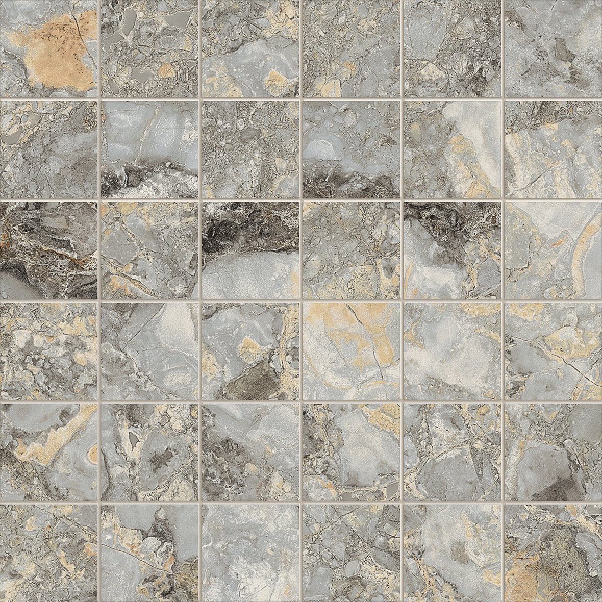 LPC Odyssey lasitettu porcelanato mosaiikki seinälaatta lattialaatta 4,8X4,8 12 Rock tasapintainen satiini keskitumma harmaa kivi